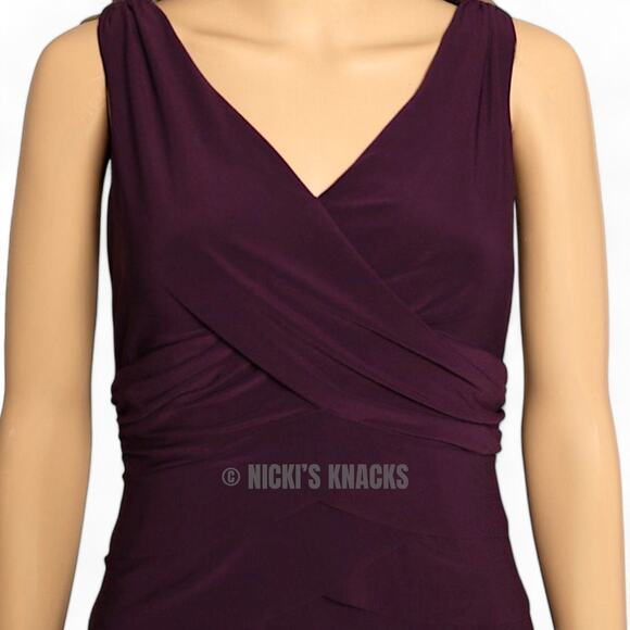 American Living Eggplant Tiered Ruffle V-Neck Sheath Cocktail Dress Size 4 - Picture 4 of 10